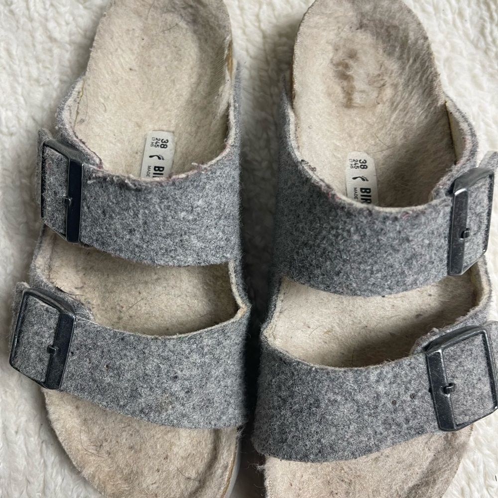 BIRKENSTOCK Arizona Shearling-Lined Sandals Grey SZ38. - Picture 7 of 8